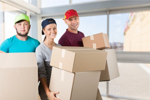 Office packing boxes and labels for business relocation in Clapton