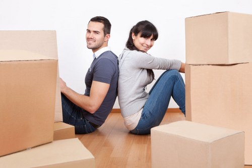 Packed boxes and student belongings prepared for removal